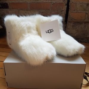 UGG Amary White Fuzzy Slippers
